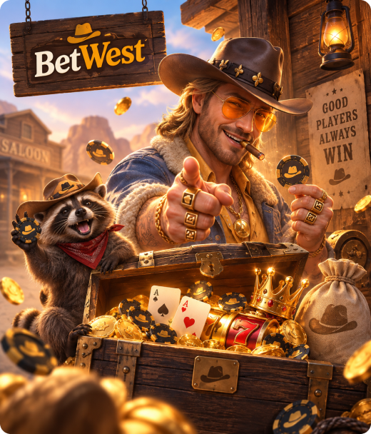 BetWest registrering med cowboy, vaskebjørn og casino bonus
